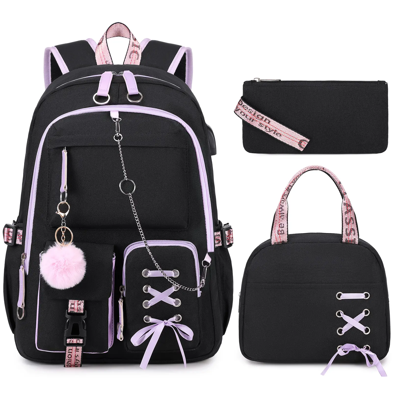 SIMILOVE Backpacks for Girls, Girls Backpack with Lunch Box and Pencil Case for Teen Kids Elementary Middle High School College Student, Children School Backpack Bookbag with USB Charging Port, School Backpack Set, Multi Function Backpack