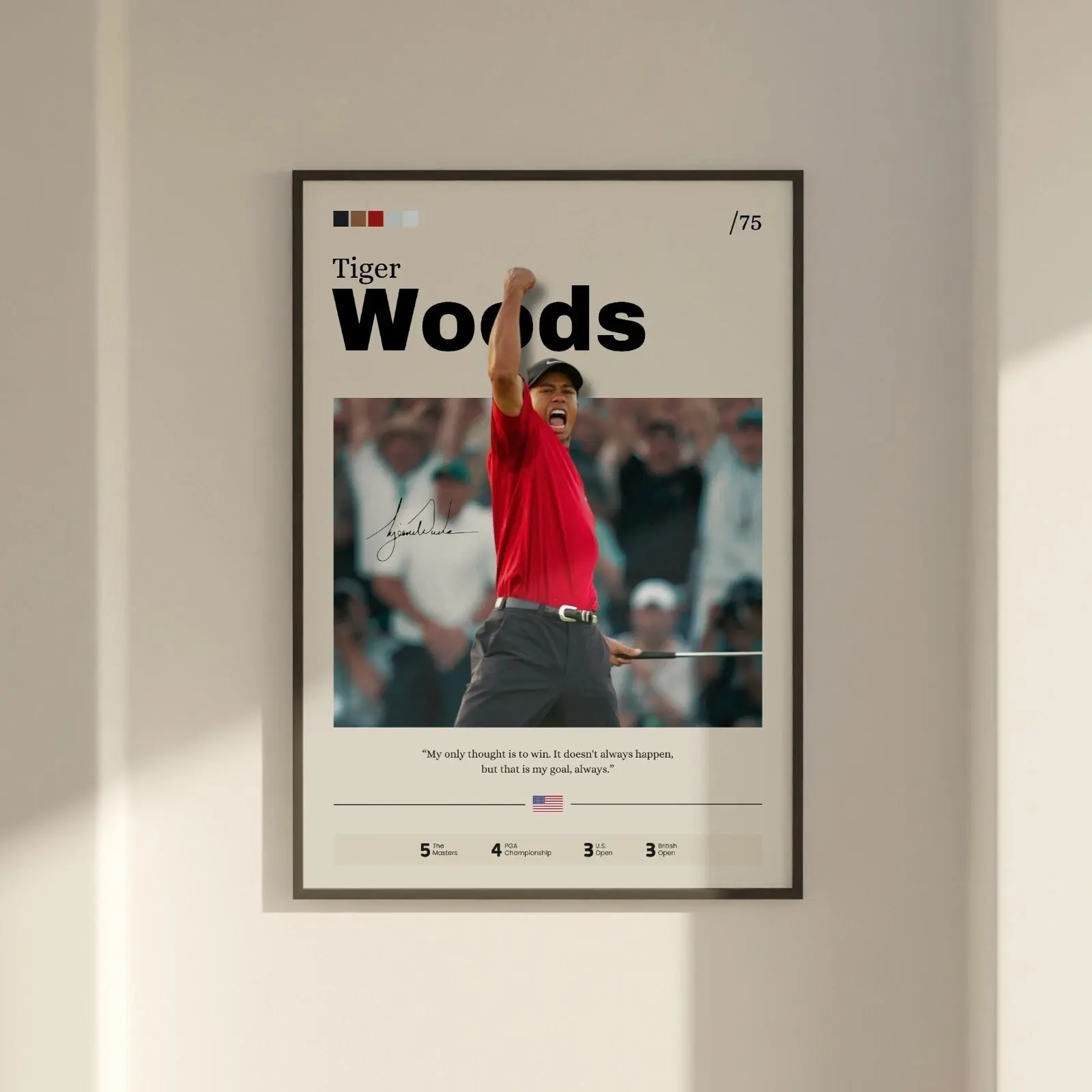 Tiger Woods Icon Bordered Golf Poster Print - 8x10 Print Design, Aesthetic Wall Decor, Decorative Graphic Paper Art, Home or Office Decoration, Golf Fan Gift