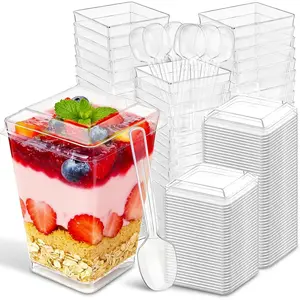 100 Pack 5 oz Plastic Dessert Cups with  and Spoons, Clear Disposable Appetizer Cups for Puddings, Jellies, Parfaits, Ice Cream and Snacks -  for Parties, Events, and Catering