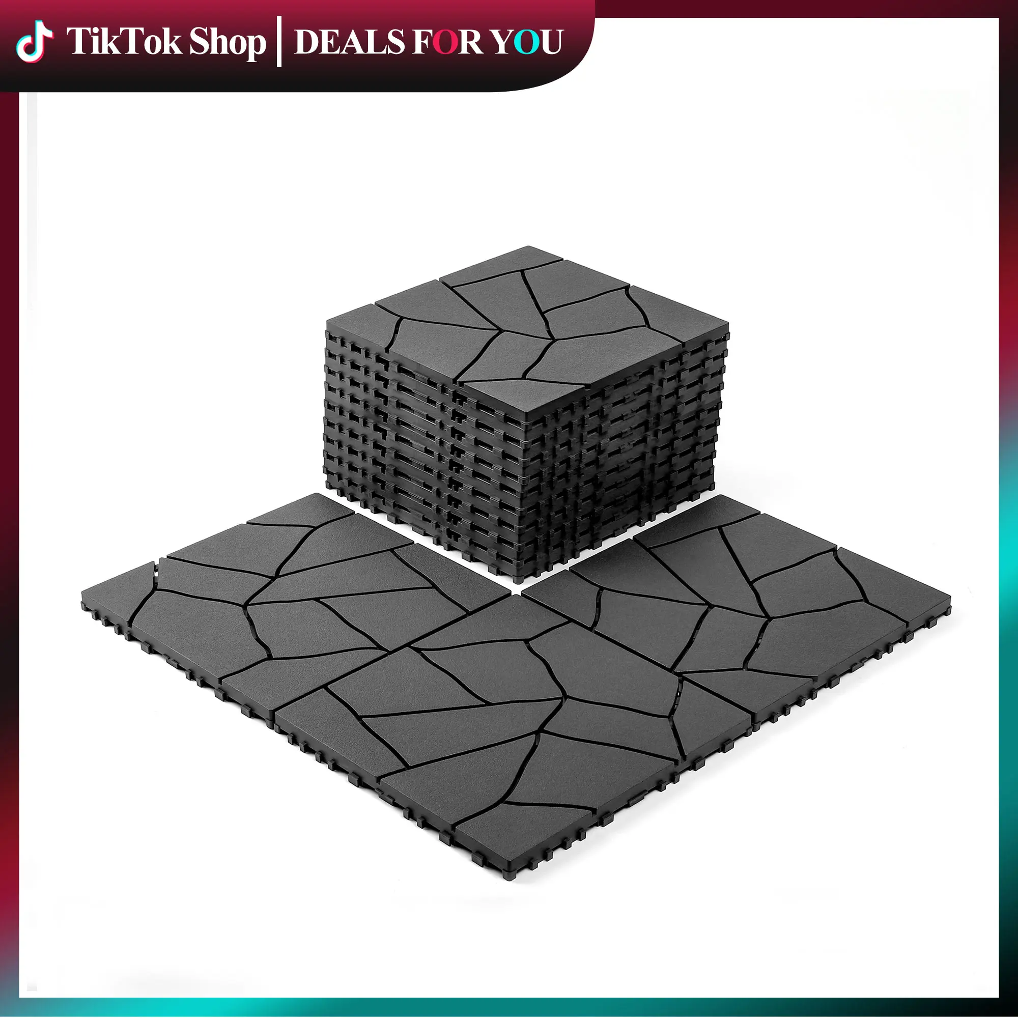 44-Pack Dark Grey ZZ Style Interlocking Deck Tiles, 12"x12" DIY Floor Mats for Patio, Poolside, Balcony & Indoor Spaces