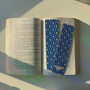 checkered stars bookmark (blue) - 2x8in decorative bookmark - book accessories
