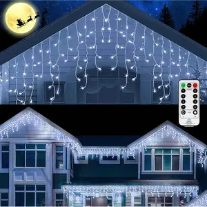 Outdoor Icicle Lights,9.8FT Christma String Lights with Remote Timer,    Window Wall Dripping Ice Light  for House Garden Yard Xmas Decor(White)