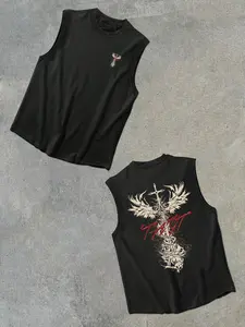 Black 'Dumbbell' Sleeveless Tank Top - Essential for Gyms | Minimalist Sports Aesthetics | Perfect for Exercise and Daily Commuting | Gymwear | # Dumbbell Embroidered Tank Top # Essential for Body and Room # Minimalist Sports