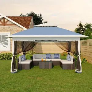 Garvee 13x13FT Pop-Up Gazebo, Outdoor Canopy with Mosquito Netting and Privacy Screen, Pavilion Tent for Patio, Backyard, Garden, Lawn, Deck(Navy Blue & Gray)