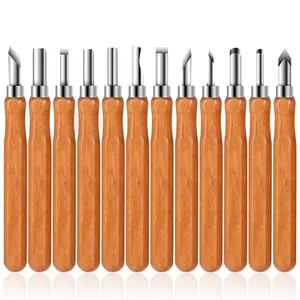 12-Piece High Carbon Steel Anti-Slip Handle Wood Carving Chisel Set, Beginner DIY Portable Carving Tool Kit, Professional Wood Sculpture Precision Carver Gear with Storage Canvas Bag for Easy Wood Engraving Projects