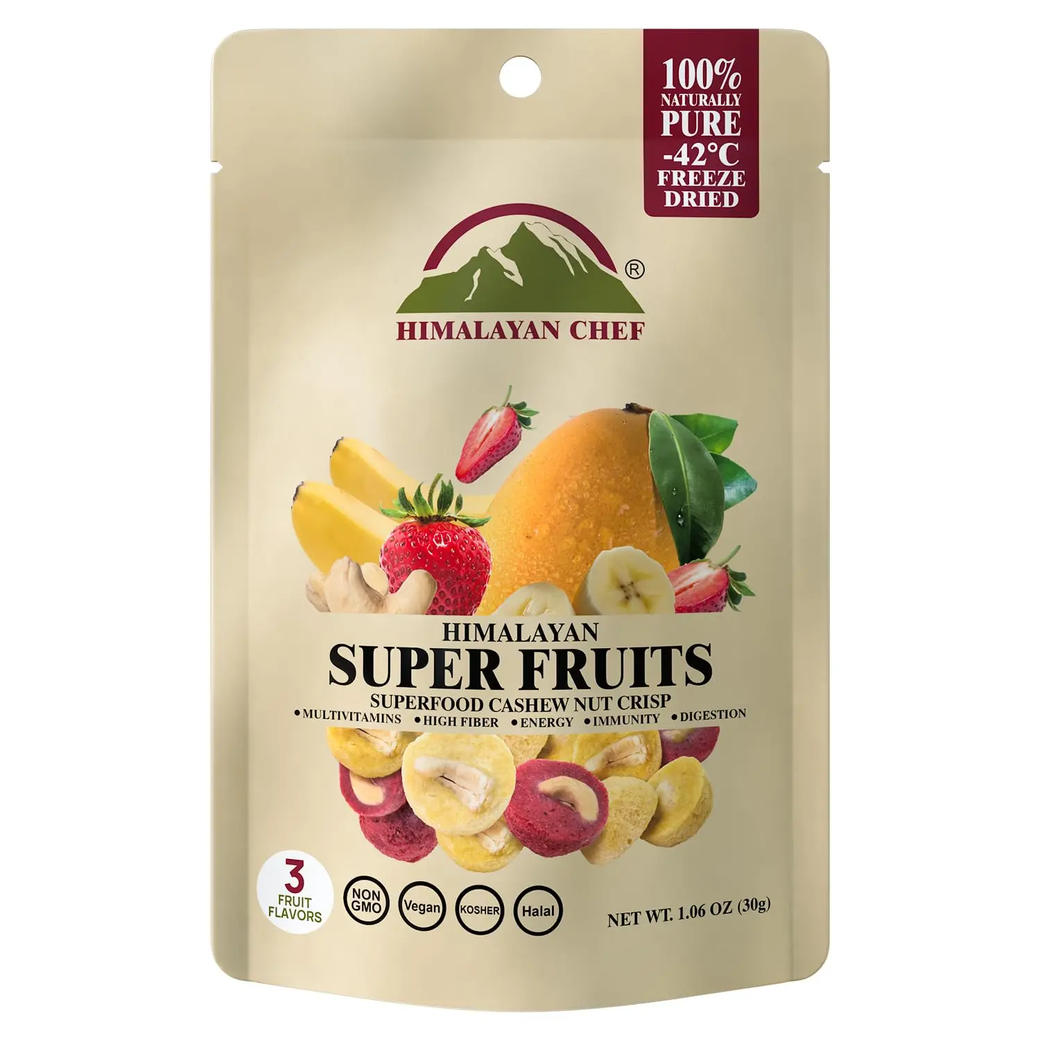 Himalayan Chef Super Reds Freeze-Dried Fruit Cashew Nut Crisps, 30g | Mix Superfood Fruits | Healthy Snacks Packed with Multivitamins, High Fiber & Antioxidants for Energy Boost