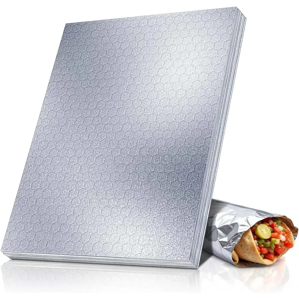 Disposable Insulated Heavy-Duty Aluminum Foil Sheets Cookware - Heat-Resistant, Grease-Resistant Wrapping for Burritos, Hot Dogs - 10.75 in x 14 in, 100 Pieces