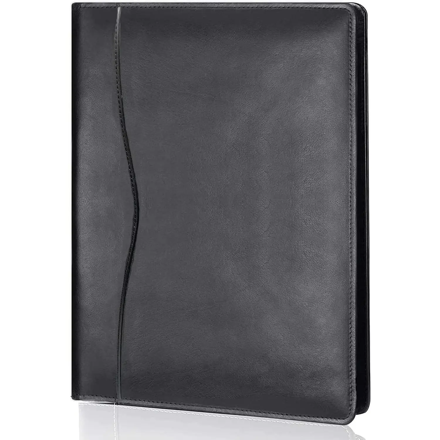 Leather Portfolio Folder Padfolio, Business Padfolio Organizer Document Planner Portfolio Binder Storage Pocket for Legal Pad Holder Paperwork Phone Men Women (Black)
