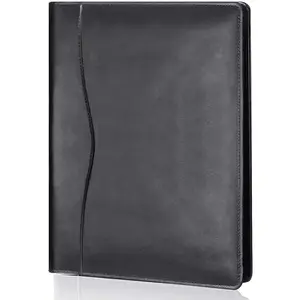 Leather Portfolio Folder Padfolio, Business Padfolio Organizer Document Planner Portfolio Binder Storage Pocket for Legal Pad Holder Paperwork Phone Men Women (Black)