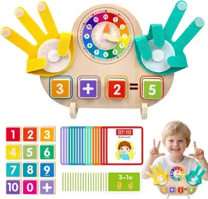 Montessori Math & Clock Learning Toy for Kids Ages 3-5, Wooden Educational Toy with Number Blocks, Counting Hands & Routine Cards – Learn Addition