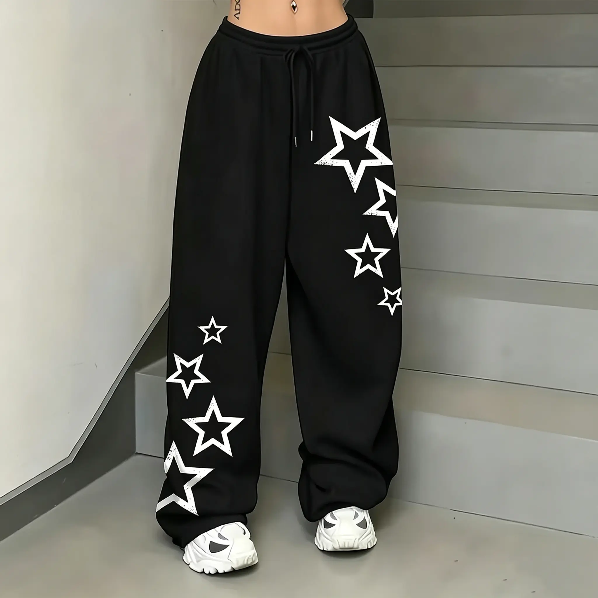 Women’s fashionable casual straight-leg pants with a drawstring waist, suitable for leisure at home, sports, streetwear, everyday wear, and more.
