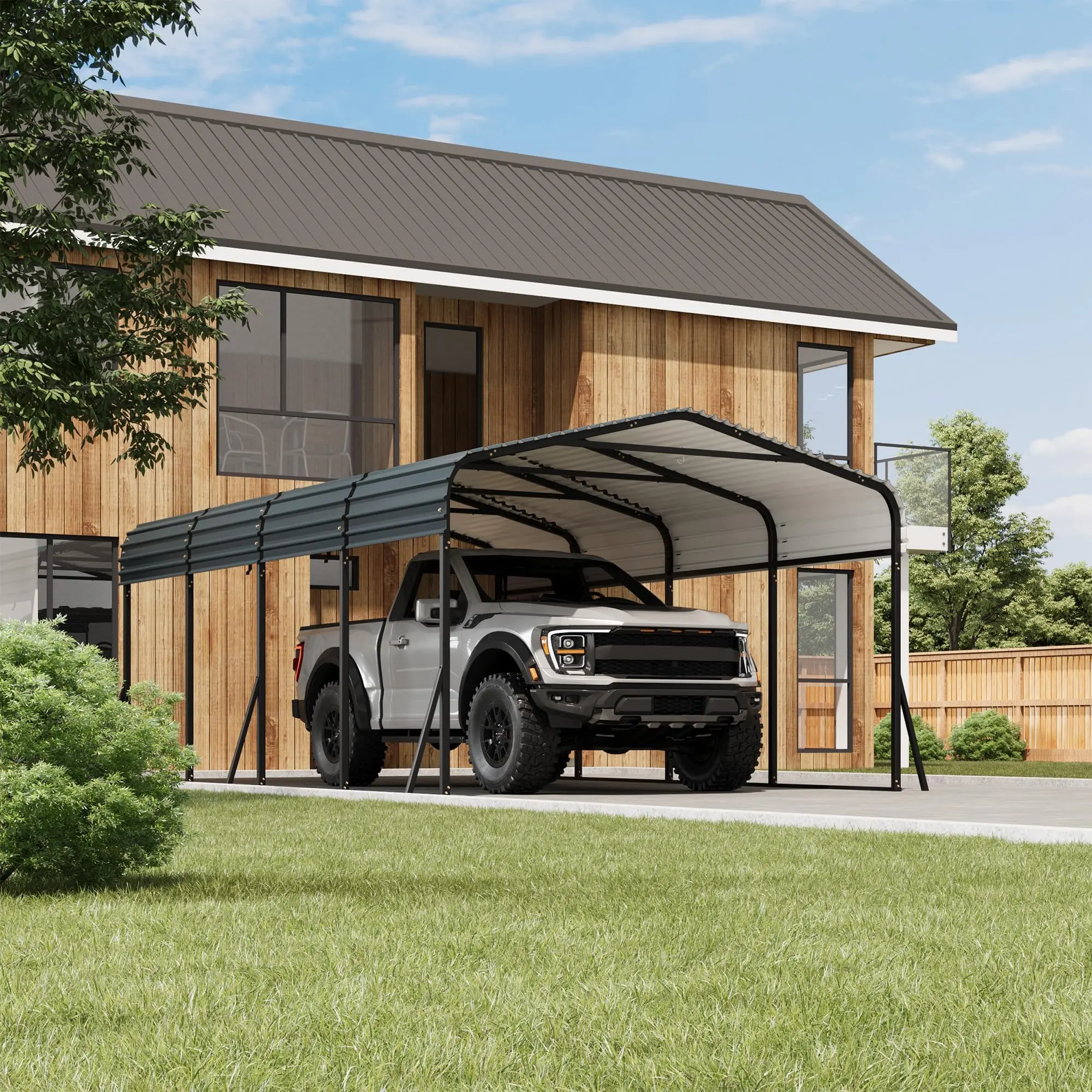 GARVEE Metal Carport, 12x20 FT Outdoor Car Port Canopy with Galvanized Steel Roof and Reinforced Base, Heavy Duty Garage Car Shelter Shade for SUV, Truck, Boats