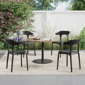 VECELO Set of 4 Stackable Plastic Patio Chairs, Outdoor Dining Chairs Set Modern Office Guest Reception Seating, Lightweight Garden Chairs for Office, Balcony, Porch, Patio