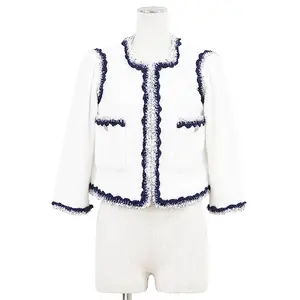 Pre-owned CHANEL Cotton Small Leather Goods Metallic Trim Boucle Jacket