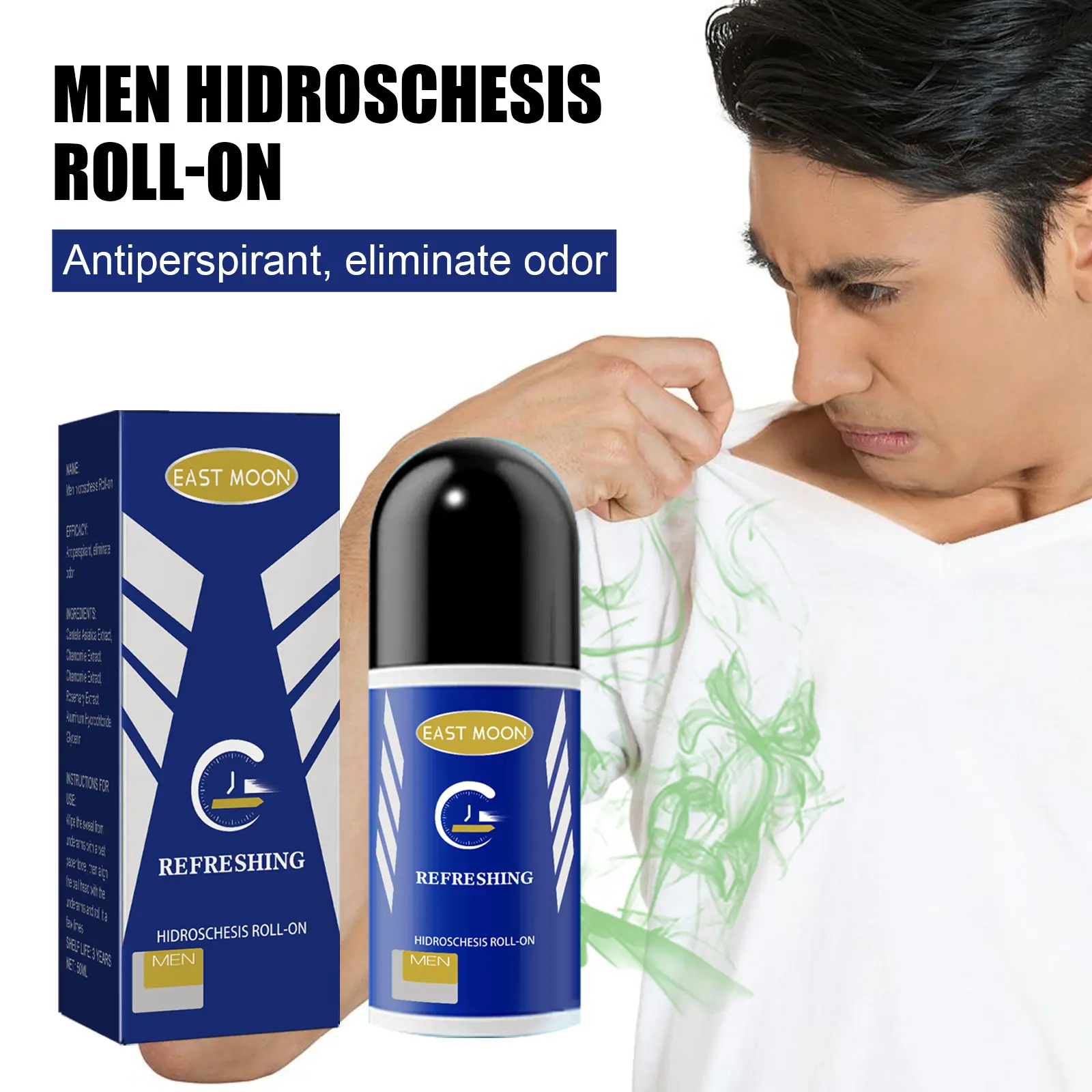 East Moon Pheromone Antiperspirant Roll-On for Men, Refreshing Body Deodorizer with Chamomile for Long-Lasting Odor Protection, Roller-On Antiperspirants
