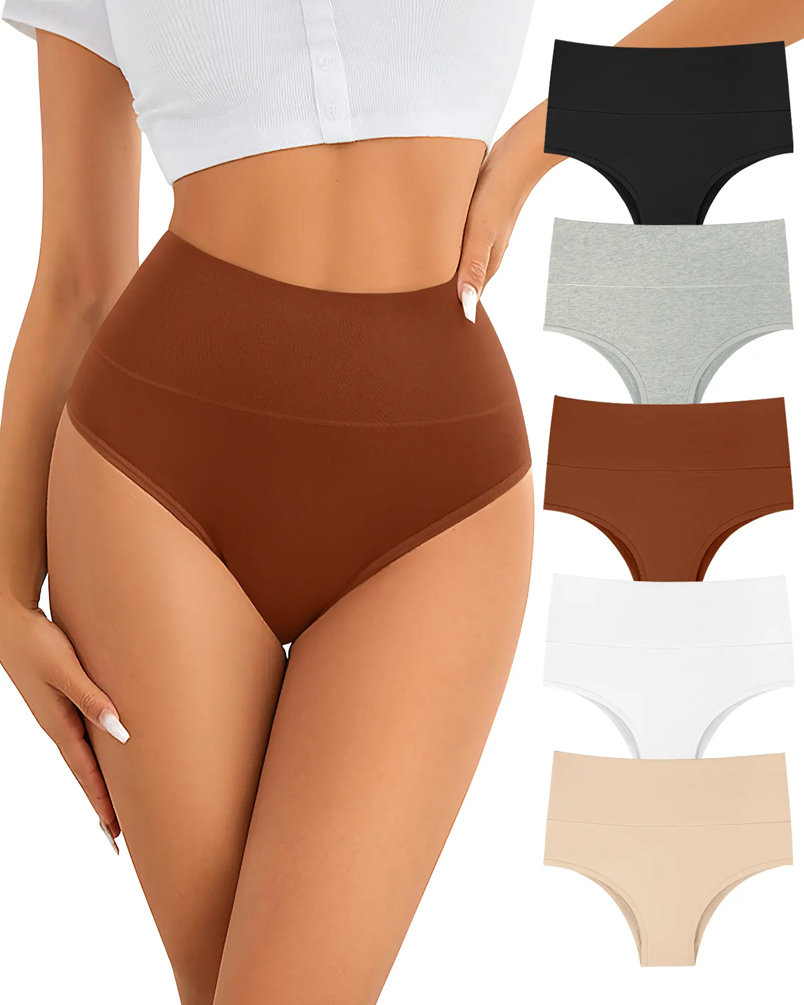 Women's High Waisted Preppy Basic Cotton Panties 5-Pack - Soft Breathable Fabric Bottoms, Stretchy Durable Full Coverage Briefs That Fits Everyday Wear, Comfortable, Bikini, Flattering Cheeky Bikini Cut, Breathable 100% Cotton Double Gusset, Spandex, Pant