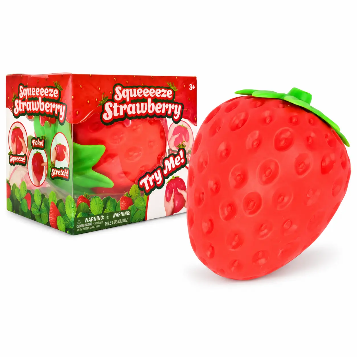 Squeeze Strawberry - Extra Large Squishy Stress Ball for Adults & Kids 3+ - Fruity Fidget Toy for Stress Relief & Sensory Play - Safe & Durable Non-Toxic Material