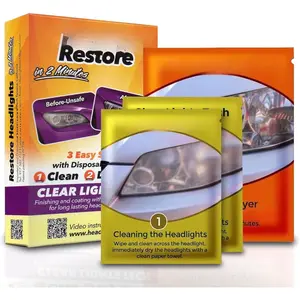 Headlight Restoration Kit - Headlight Cleaner 3-Wipe System Restores Clarity, Removes Yellowing & Oxidation, Improves Nighttime Driving Safety, Long-Lasting UV Protection