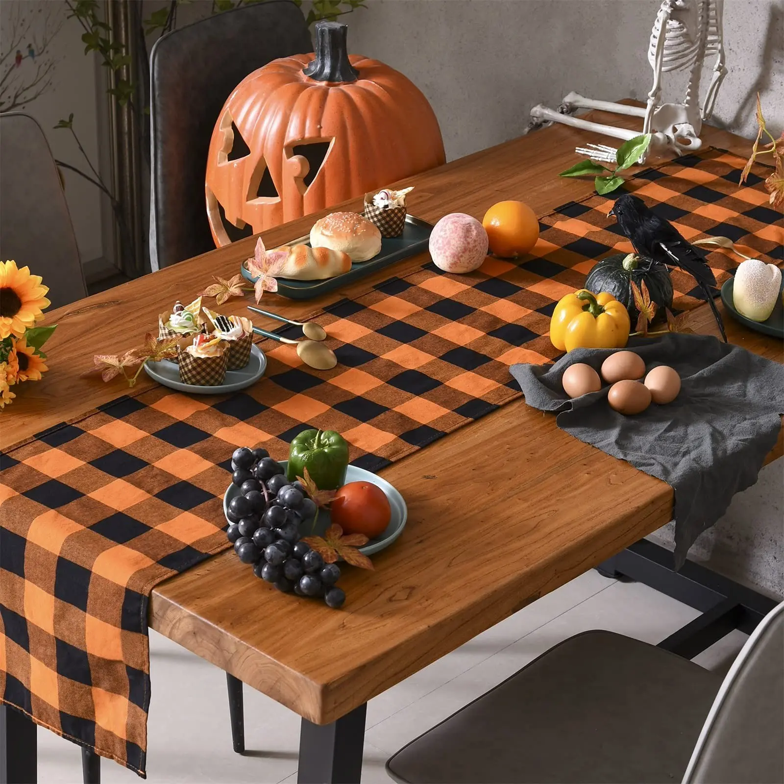 Halloween table runner,Halloween Table Flag, Plaid Design, Festival Linen Tabletop Restaurant Decor, Fall Season Home and Outdoor Decoration, Festive Tabletop, Seasonal, 1 Piece Set