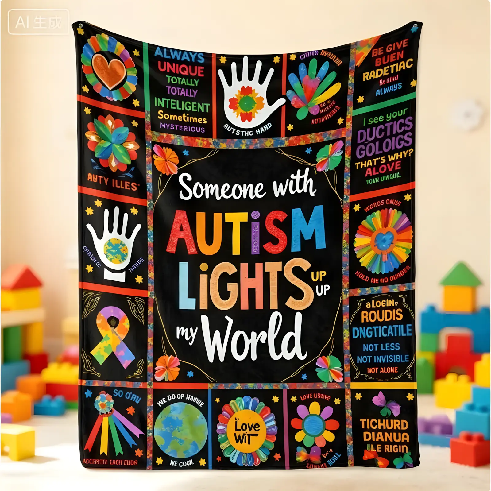 Someone With Autism Lights Up My World Blanket  Colorful Autism Awareness Throw, Soft Flannel  Blanket, Meaningful Gift for Families & Autism Support Community