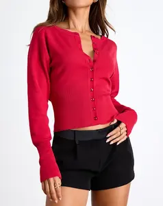 Lulus Liraline Red Button-Front Ribbed Cuff Cardigan Sweater