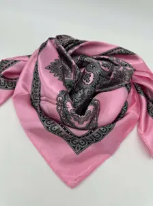 Light Pink Geo Border Wild Rag — 36" Poly Satin Playful Western Scarf