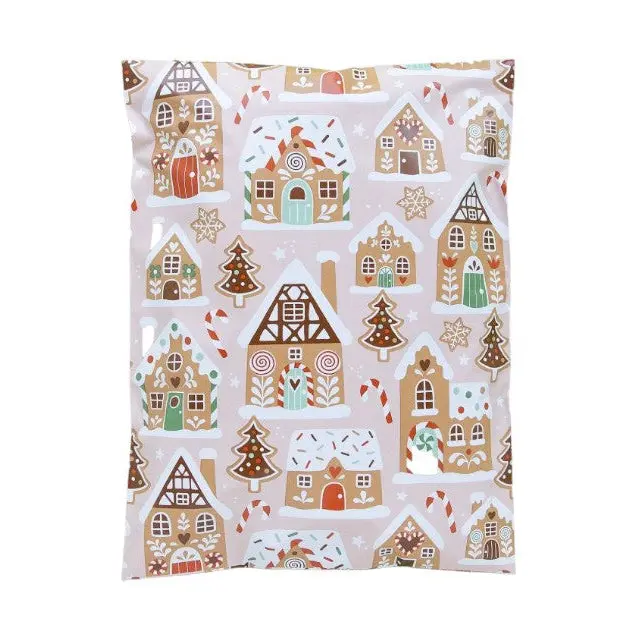 Gingerbread Christmas Village Poly Mailers Size 10x13 Holiday Shipping Bags