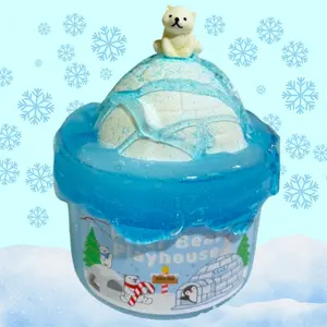 Polar Bear Playhouse Slime, Jelly Slime Base, Crispy Morning Air Scented Slime, Comes with clay igloo and polar bear charm, by Coco Cloud Slimes