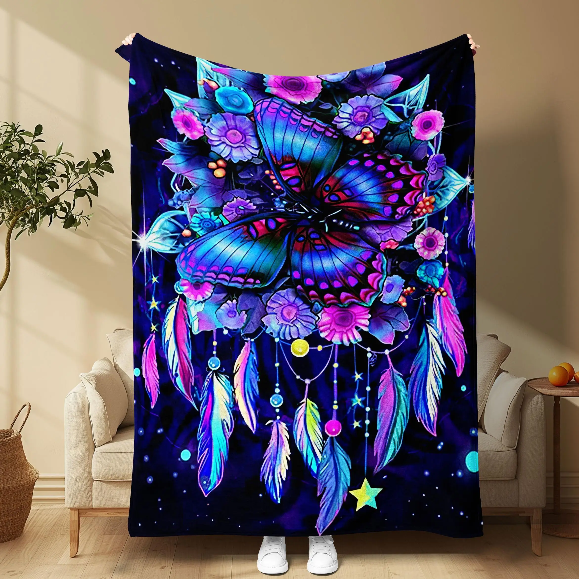 Butterfly Pattern Blanket, 1 Count Colorful Soft Comfortable Throw Blanket, Cool Bedroom Bedding Blanket for Home Office Travel Camping