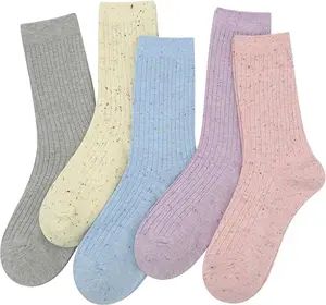 SERISIMPLE Women Cotton Crew Socks Rib Retro Casual Thin Cute Knit Comfy Breathable Dress Socks for Ladies 5 Pairs