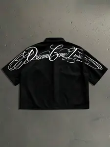 Men's Summer Casual Short Sleeve Shirt, Dreamy Back Print, Chicano Script Style, Perfect for Leisure, Vacation, Daily Wear