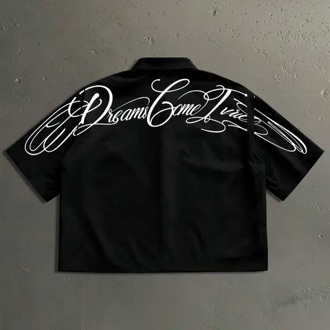 Men's Summer Casual Style Loose Short Sleeve Shirt, Graphic Shirts, Chicano Script Graphic Print, Perfect for Vacation and Daily Wear, Menswear