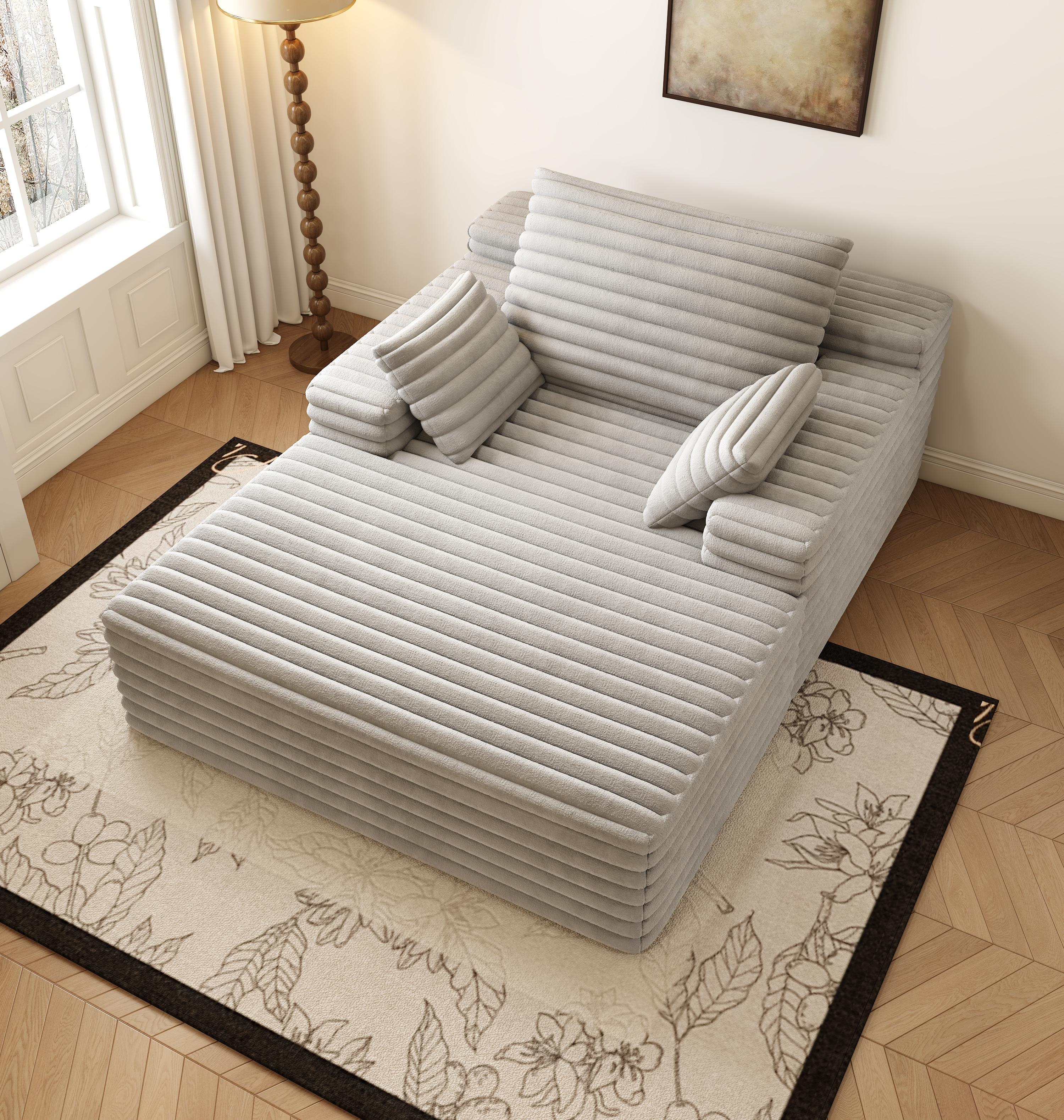 Chaise Lounge Indoor, Oversized Chaise Lounge Chair with 3 Throw Pillows and Armrests, Corduroy Upholstered Plush Sofa Bed Lazy Chair Bed Sleeper Chair for Living Room Apartment ,Lazy Couch Bean Sofa for Adult