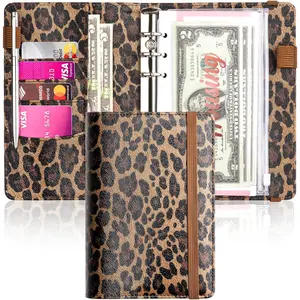A6 Budget Binder for  Saving, PU Leather Budget Planner with 8  Envelopes, Budget Sheets & Rose  Category Stickers,  Organizer for  (Brown Leopard)