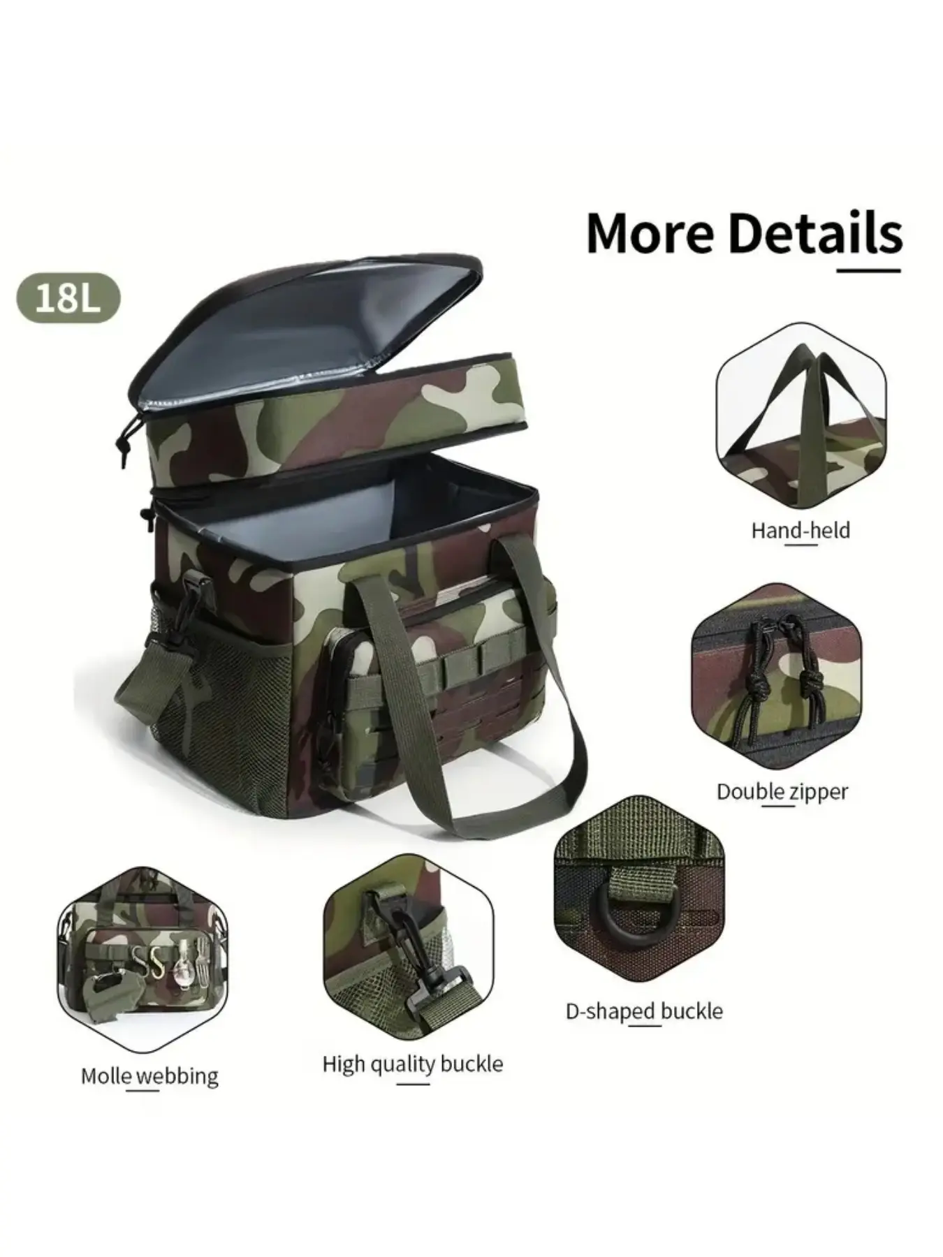 New Outdoor Camouflage Lunch Bag Ice Pack, Large Capacity Thick Insulated Reusable Cooler Bag, Portable for Camping Fishing Hiking Thermal Bag