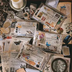Vintage Sticker Design Pack, 200 Sheets DIY Decoration Material, Retro Cutout Series, Artistic Notebook Accessories, Handmade Craft Supplies