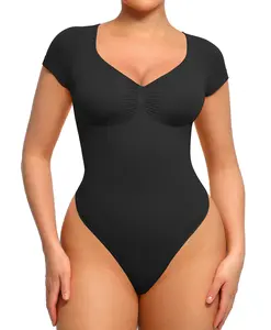 FeelinGirl Seamless  short sleeve  Thong Bodysuit Covered Bust Jumpsuit  Fit Comfort Womenswear dealsforyoudays