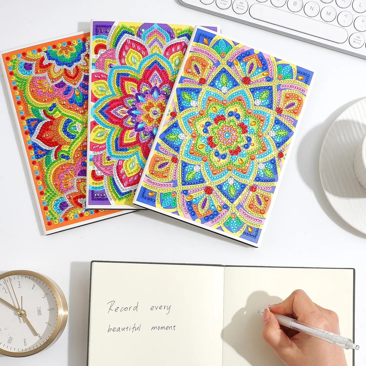 2 Pcs 5D Mandala Diamond Art Journals Kit - A5 Leather Notebook Cover DIY Gem Dot Crafts with Tools, Adult DIY Needlework Gift for Christmas Birthdays, Mandala Arts