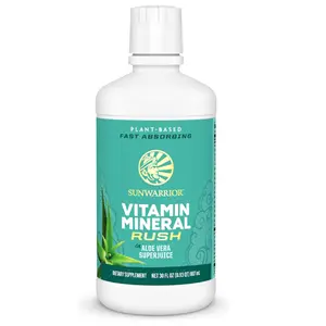 Sunwarrior Vitamin Mineral Rush Multivitamin Aloe Vera Juice Drink for Adults, Vegan Dairy Free Soy Free No Added Sugar, 30 Fl Oz