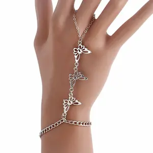NGM Rhinestone Hand Chain- Finger and Handback Chain, Gold/Silver( For Big hand)