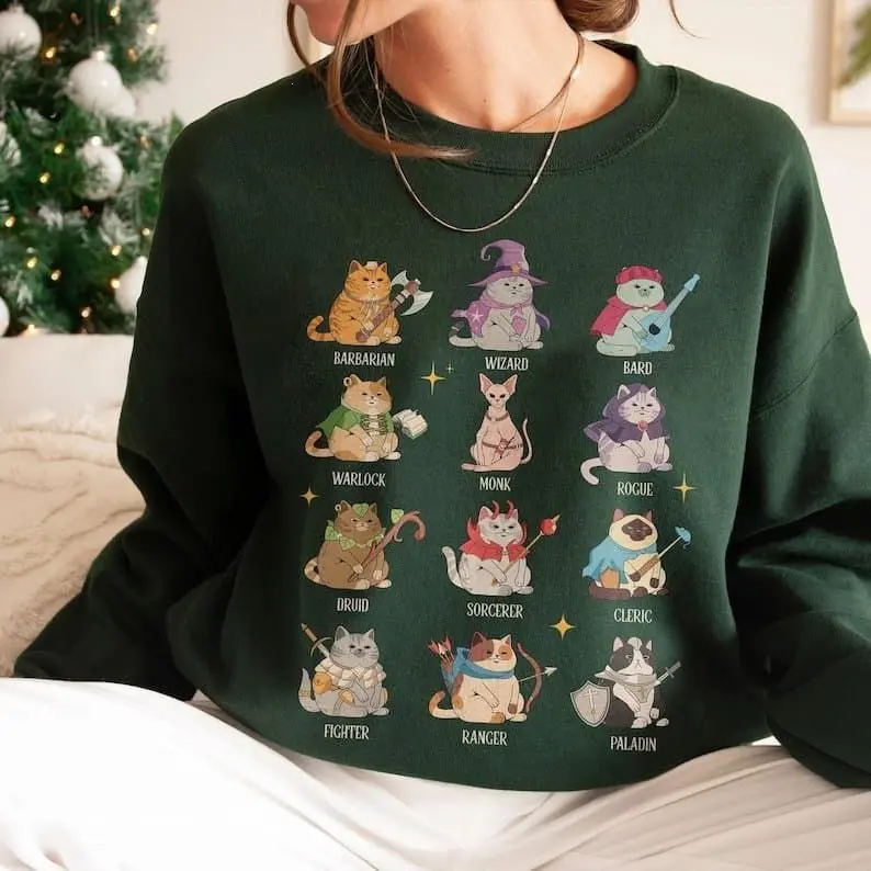 [Sale Up To 50%] Dungeons And Cats Sweatshirt, Dungeons Game shirt, Retro DnD Tee, Funny D&D Cats, Role Playing Game Shirt, streetwear graphic tee
