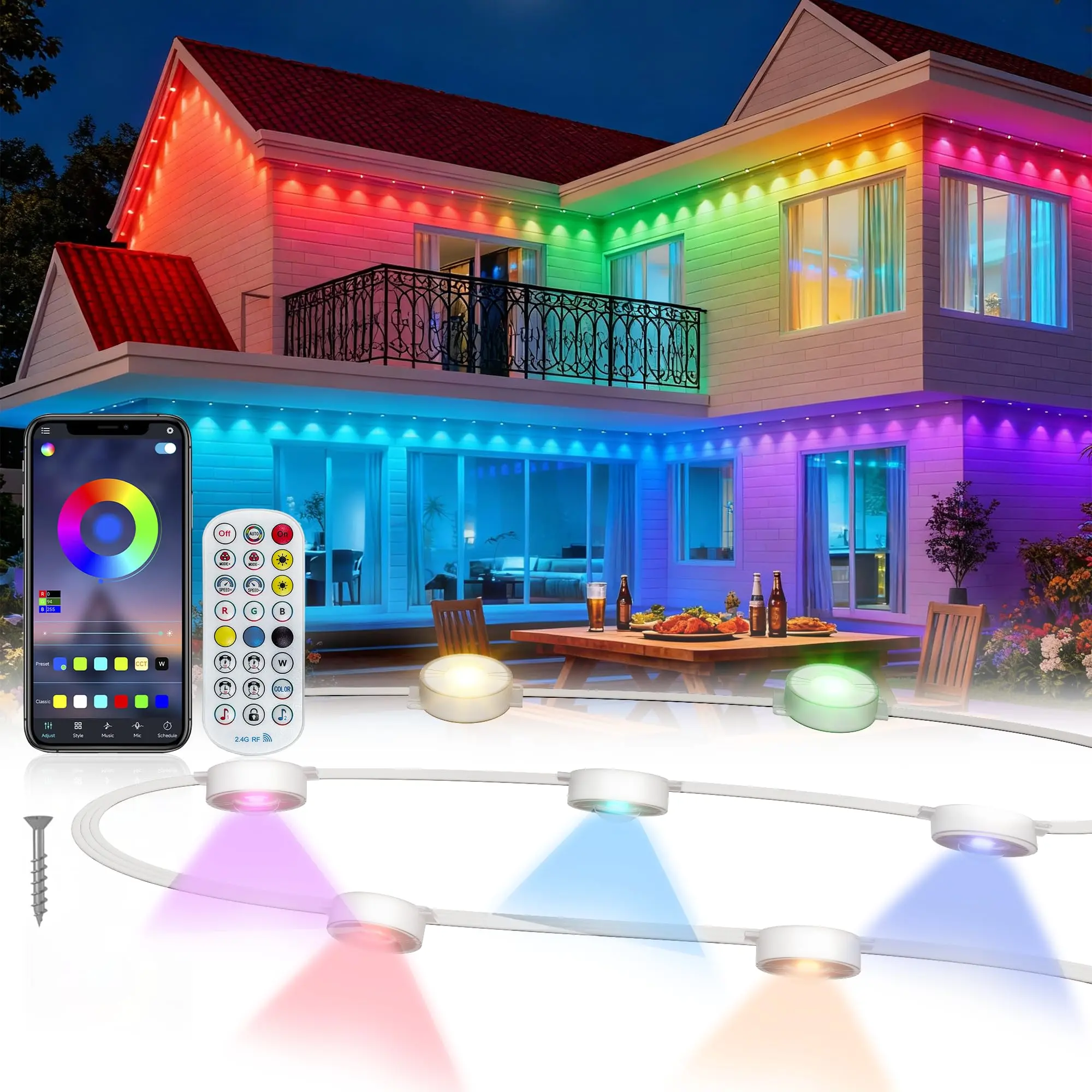 Beatineon 150ft RGB+IC Permanent Outdoorlights Pro, Smart APP Controlled Christmas Lights,    House Roof Decor,IP68 Waterproof 90 LEDs String Lights with Premium Packaging, Electronic Lights, Christmas Haul