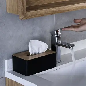 Bamboo Tissue Box Holder, Wooden Napkin Dispenser with Storage. Elegant natural design for home dining table and hotel decor, practical and stylish tabletop organizer.