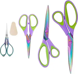 Titanium Coating Sewing Scissors Bundle, Professional Fabric Scissors Set, Ultra-Sharp Stainless Steel Blades, Ergonomic Handle, Great for Tailor, Embroidery, Craft, 9.1"/8.4"/5.5"/4.4"