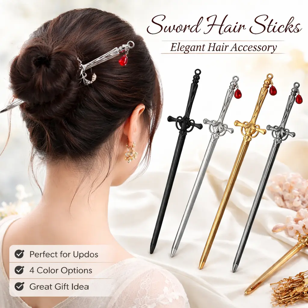 4 Pcs Chinese Sword Hair Sticks - Vintage Flower Hairpins for Bun, Straight, Thick, Fine Hair, Women's Gift for Christmas, Mother's Day, Kitchen Specialty Accessory Deal, Straight Hair