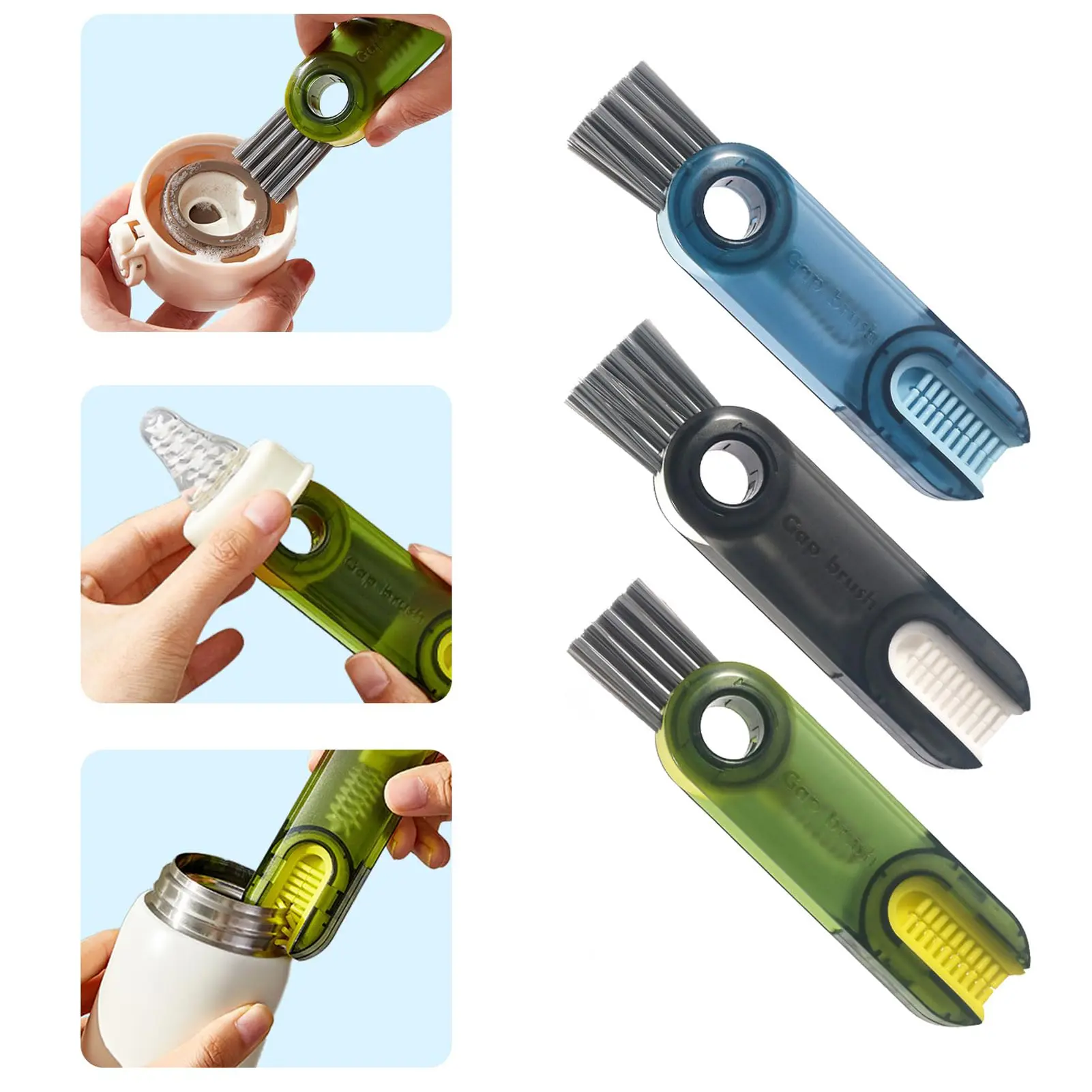 3-In-1 Compact Rotating Head Deep Cleaning Brush Set (3 Pcs) - Bottlewasher with Slip-Proof Eye, Ergonomic Grip, Easy Hold, Portable Kitchen Gift for Cups, Baby Bottles