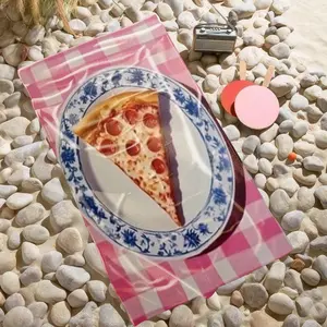1 piece Classic Italian Sausage Pizza Slice themed beach towel - Super soft flannel blanket, suitable for beds and sofas, all-season use, modern design, digitally printed pattern, 100% polyester material, machine washable, suitable for travel