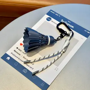 Midnight Dark Blue Badminton Shuttlecock Keychain Aesthetic Sporty Bag Charm For Backpacks Purses Handbags Minimalist Luxury Badminton Racket Accessory For Athletes Players Gift For Badminton Lovers Durable Lightweight Sport Decor Key Ring For Gym Bag tik