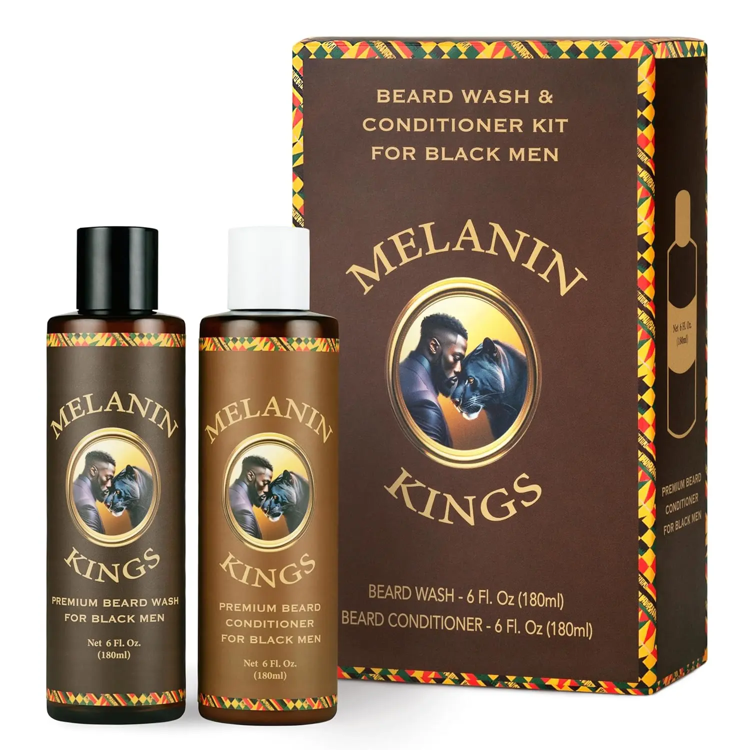 Melanin Kings Beard Wash & Conditioner Set for Black Men - Gently Cleanse, Hydrate & Soften Coarse, Dry and Curly Beards - African Oil Blend with Baobab, Marula, Argan & Jojoba