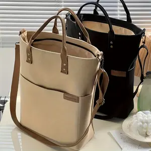 [Stylish Nylon Tote] European-style Solid Color Nylon Tote Bag - Zipper Closure, Polyester Lining, Single Shoulder, Crossbody, Casual, Literary, Thickened Commuter Bag for Student